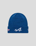 Navy knit beanie with folded cuff and white New Era logo embroidery.