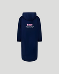 Navy BWT Alpine Junior FanRobe shown from the back with hood.