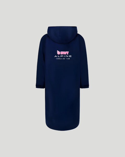 Navy BWT Alpine Junior FanRobe shown from the back with hood.