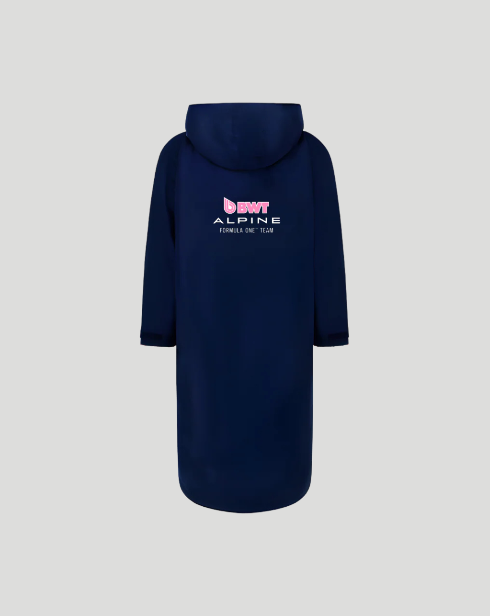 Navy BWT Alpine Junior FanRobe shown from the back with hood.