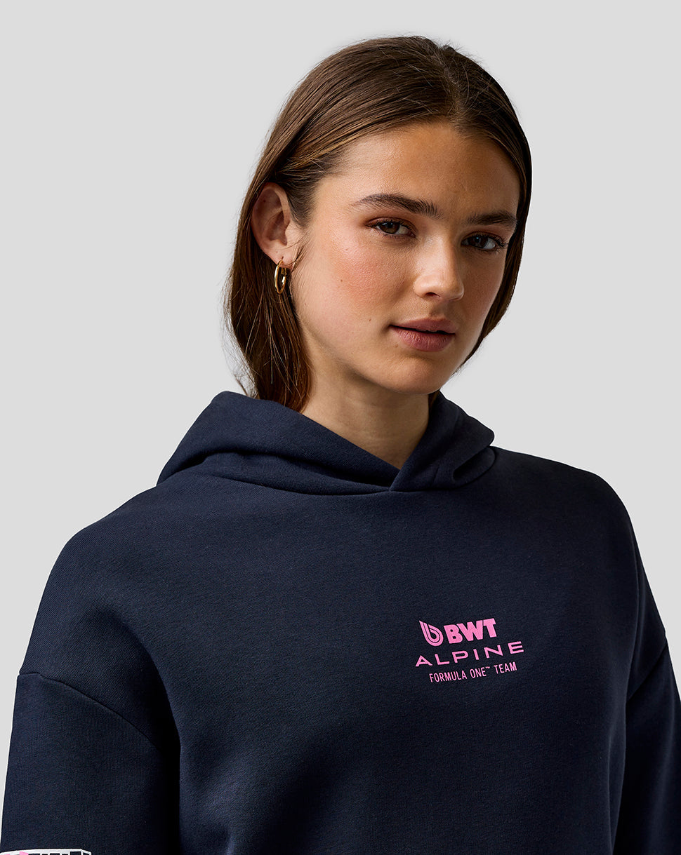 Sweat à capuche graphique unisexe coupe décontractée – Bleu Nuit